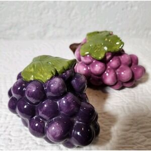 Grape Cluster Ceramic Salt and Pepper Shakers Hand Painted Set Of 2